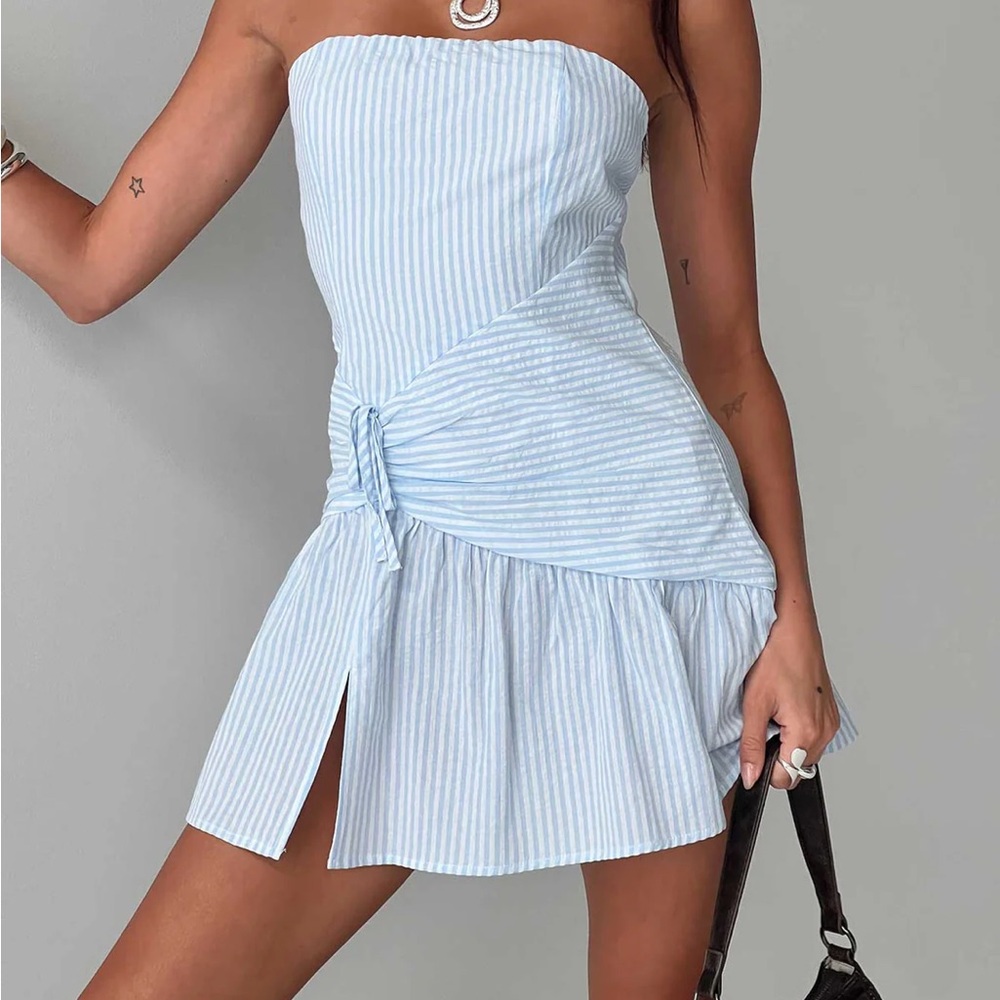 Princess Polly Archetype strapless Mini Dress Blue Stripe